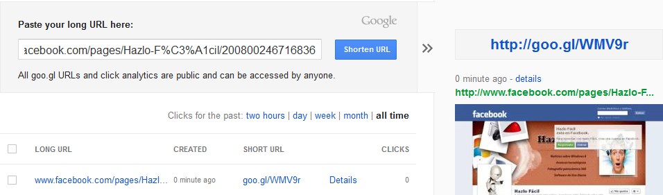 aplicación web de Google para acortar dirección URL