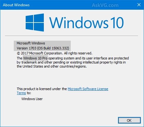 Número de versión de Windows 10