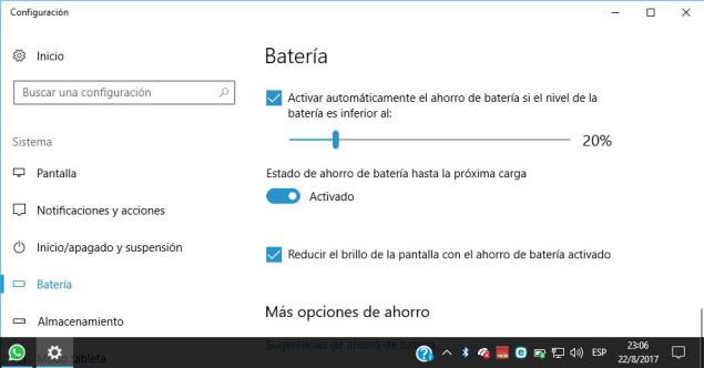 Ahorro de Batería en Windows 10