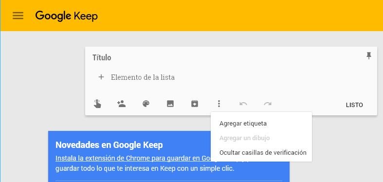 Google Keep de Android en Google Chrome de Windows 10