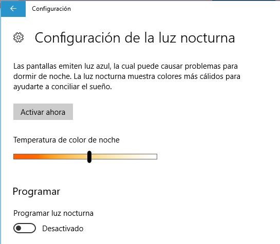 Luz Nocturna en Windows 10