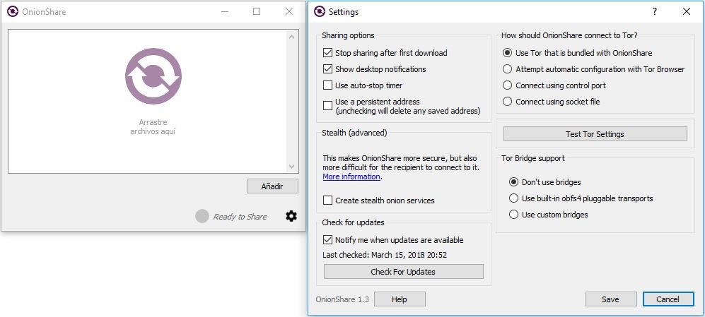 OnionShare compartir archivos anonimamente en Windows 10