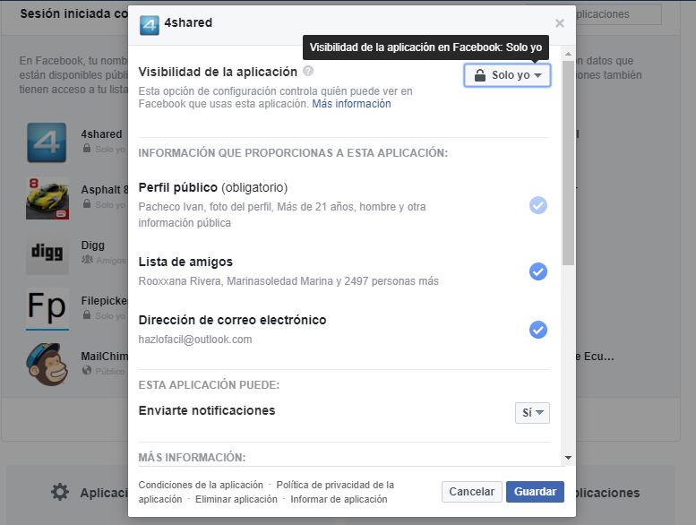 restringir notificaciones en juegos de Facebook