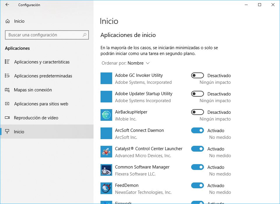 Windows 10 Build 1803 Aplicaciones de Inicio