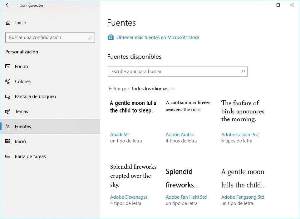 Windows 10 Build 1803 personalizar fuentes