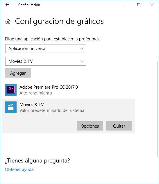 Configuración de Gráficos Windows 10