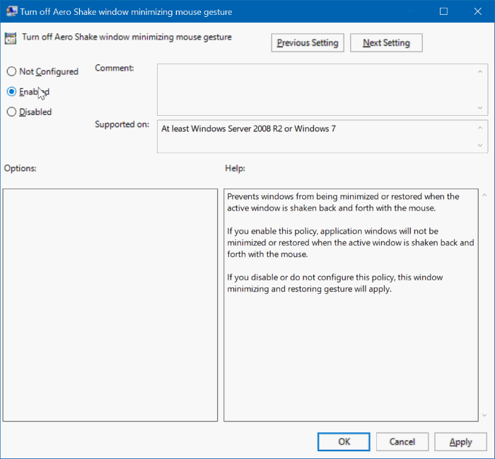 desactivar Aero Shake en Windows 10