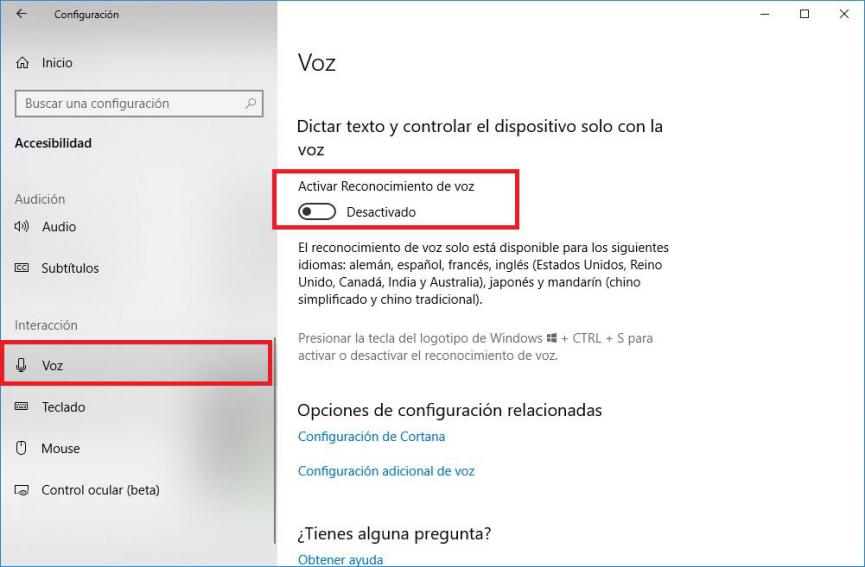 Reconocimiento de VOZ Windows 10