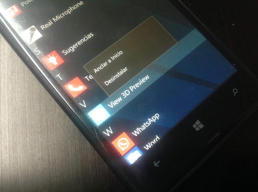 desinstalar aplicaciones modernas Windows 10 Mobile
