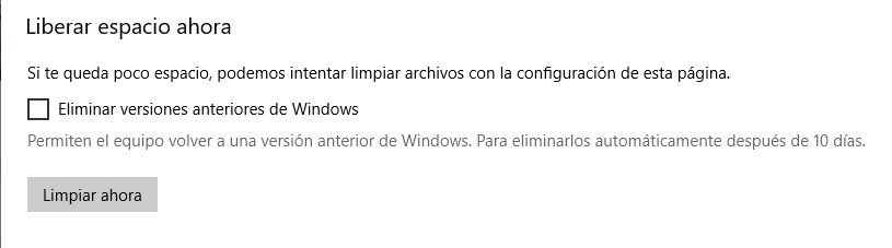 Sensor de Almacenamiento Windows 10