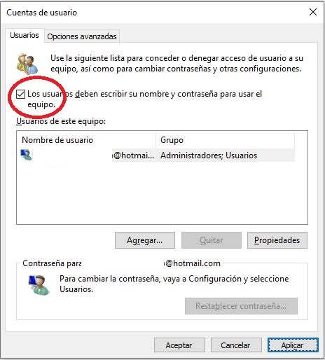 desactivar Inicio de Sesión en Windows 10