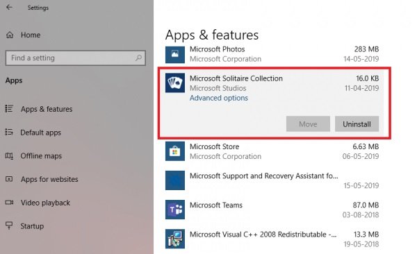 desinstalar Microsoft Solitario en Windows 10