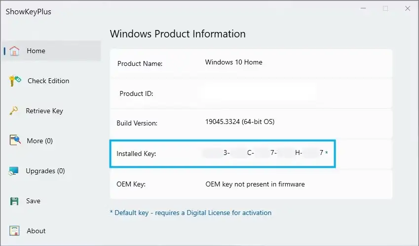 descubrir la clave de producto de Windows 10