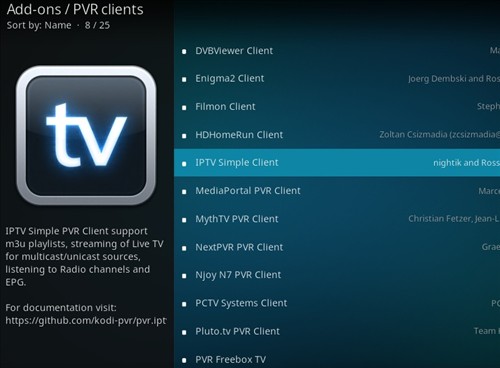 PVR IPTV Simple Client en Kodi para Windows