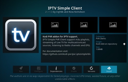 PVR IPTV Simple Client en Kodi para Windows