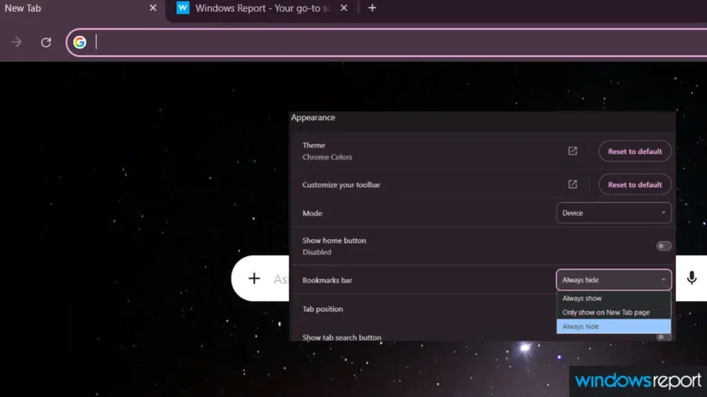 Nueva Pestaña de Google Chrome: El Secreto Revelado de Cómo Ocultar la Barra de Marcadores en la Página con la Última Actualización 2 Nueva Pestaña de Google Chrome secreto desvelado